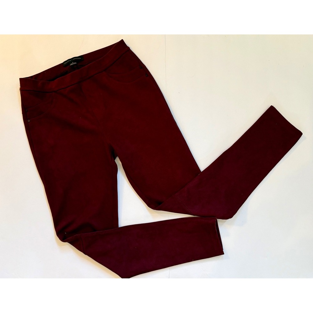 Sanctuary Anthropologie Ponte Leggings‎ Burgundy Pull On Faux Suede Women's